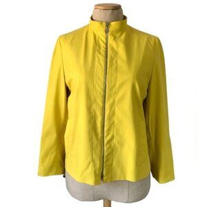 Akris Punto Womens Sz 8 Yellow Cotton Stretch Full Zip 3/4 Sleeve Bomber Jacket